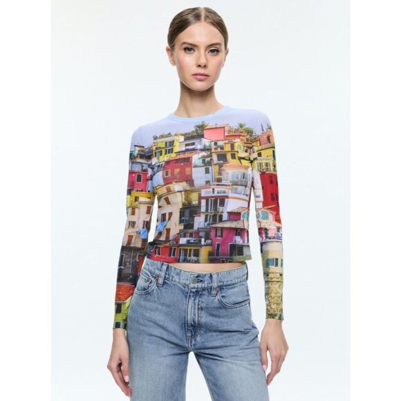 Alice + Olivia Delaina Italian Landscape Mesh Top XS NWT $275